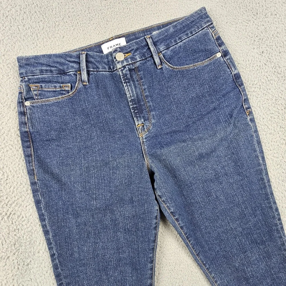Frame Le Mini Boot Jeans Women 31 Blue Somerland Dark Wash Stretch LMB458 - Picture 1 of 9